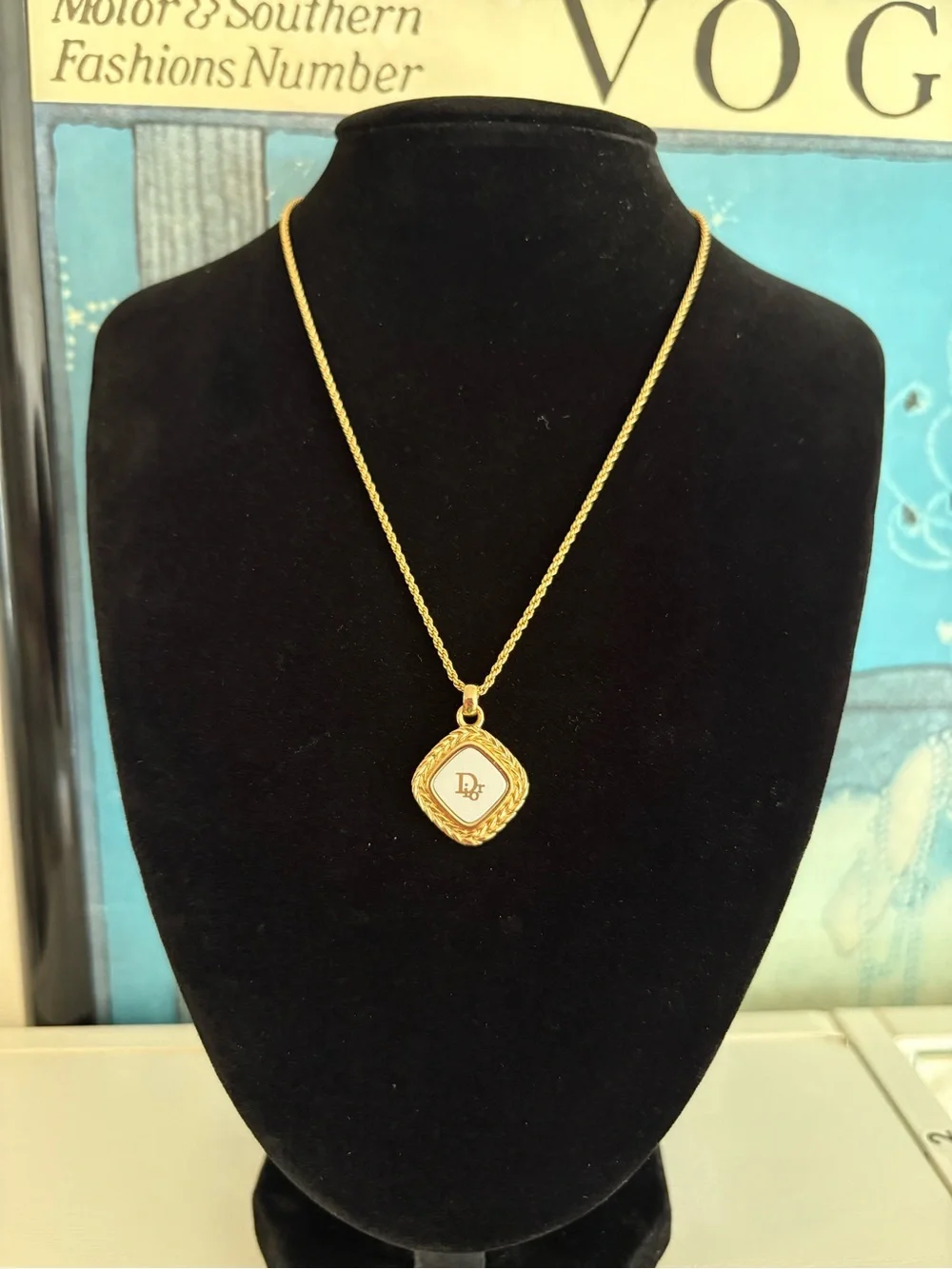 Dior Gold Heart Locket Necklace with Crystal Accents
